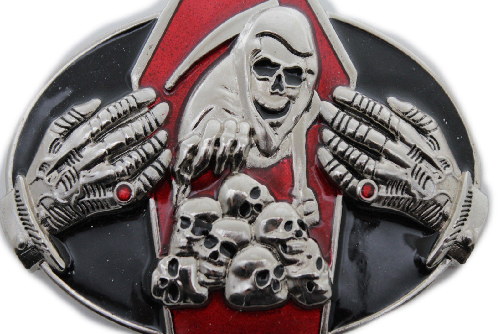 Silver Devil Hands Coffin Skull Skeleton Belt Buckle Halloween Death M