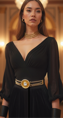 Black Elastic Waistband Belt Gold Metal Chain Fashion Bling Charm Size S M