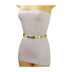 Neon Yellow Elastic Skinny Belt Gold Metal Buckle S M L