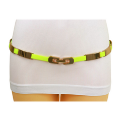 Neon Yellow Elastic Skinny Belt Gold Metal Buckle S M L