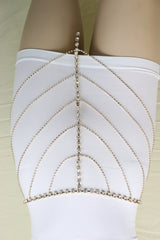 New Women Gold Metal Chain Wave High Waist Belt Rhinestone S M