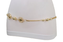 Gold Metal Chain Belt Gold Circle Round Charms Fit Size S M L