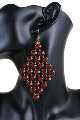 Hot Women Gold Metal Earrings Set Festival Fashion Jewelry Red Bling Rhinestones