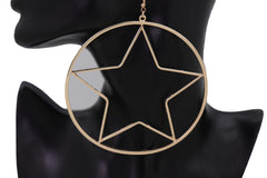 Women Earring Set Big Gold Metal Hoop Texas Lone Star Bling Fashion Hot Jewelry