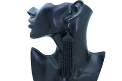 Sexy Women Earrings Set Hook Fashion Jewelry Black Mesh Metal Long Tassel Fringe