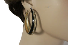 Women Earrings Set Fashion Jewelry Black Metal Gold Hoop Silver Bling Classic