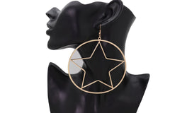 Women Earring Set Big Gold Metal Hoop Texas Lone Star Bling Fashion Hot Jewelry