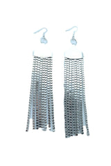 Women Earrings Fashion Jewelry Silver Mesh Metal Long Dangle Tassel Bling Style