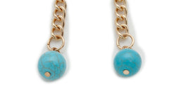 Women Earrings Fashion Jewelry Gold Metal Chain Links Long Turquoise Blue Beads