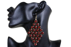 Hot Women Gold Metal Earrings Set Festival Fashion Jewelry Red Bling Rhinestones