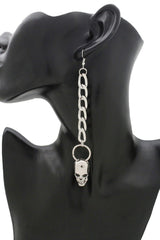 New Women Street Earring Set Fashion Jewelry Silver Metal Chain Skeleton Skull Charm