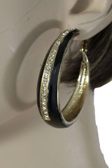 Women Earrings Set Fashion Jewelry Black Metal Gold Hoop Silver Bling Classic