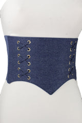 Denim Blue Black Wide Stretch Fabric High Waist Corset Belt S M