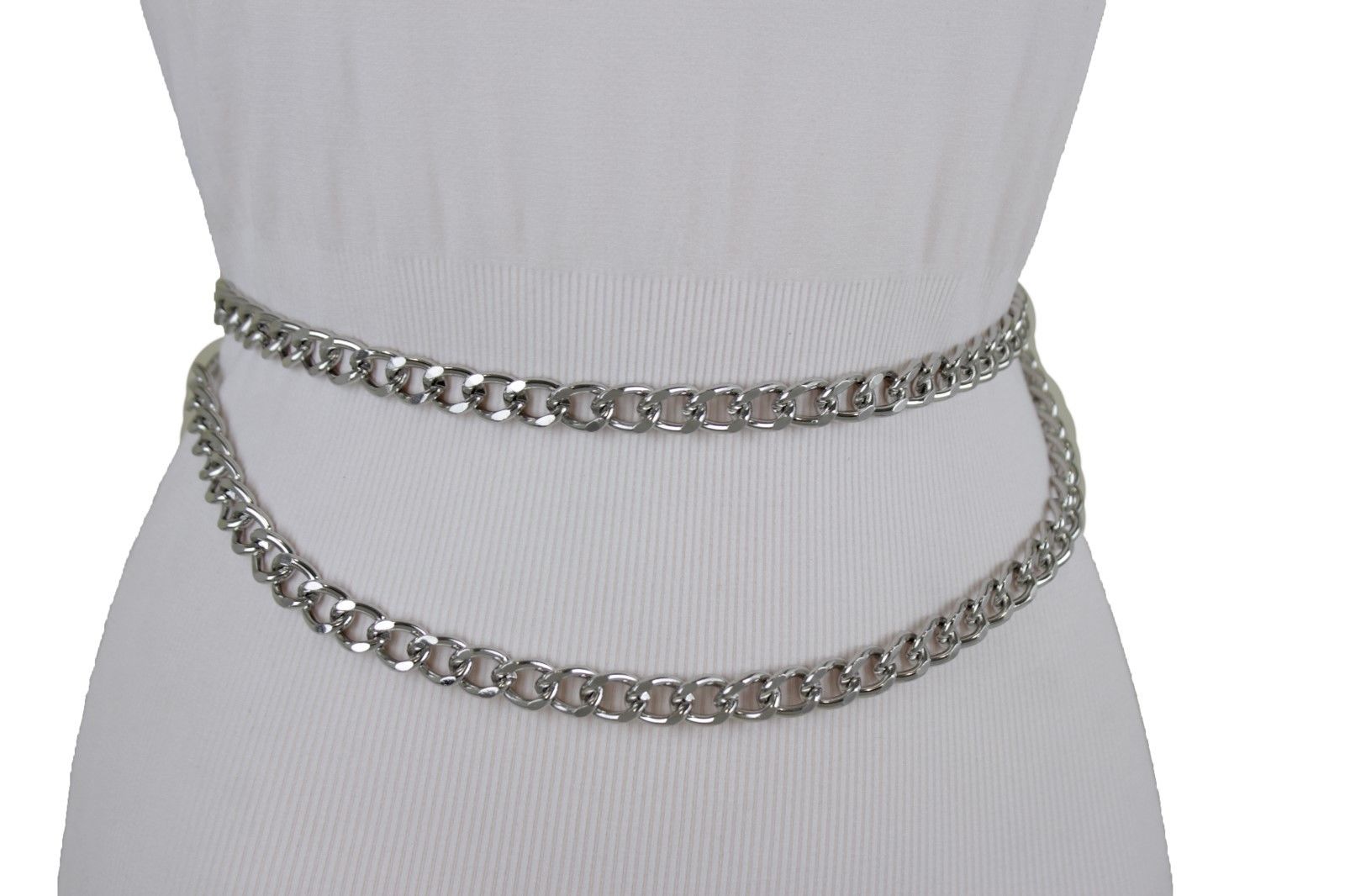 Silver Gold Black Women Belt Thick Metal Chunky Chain Link Side