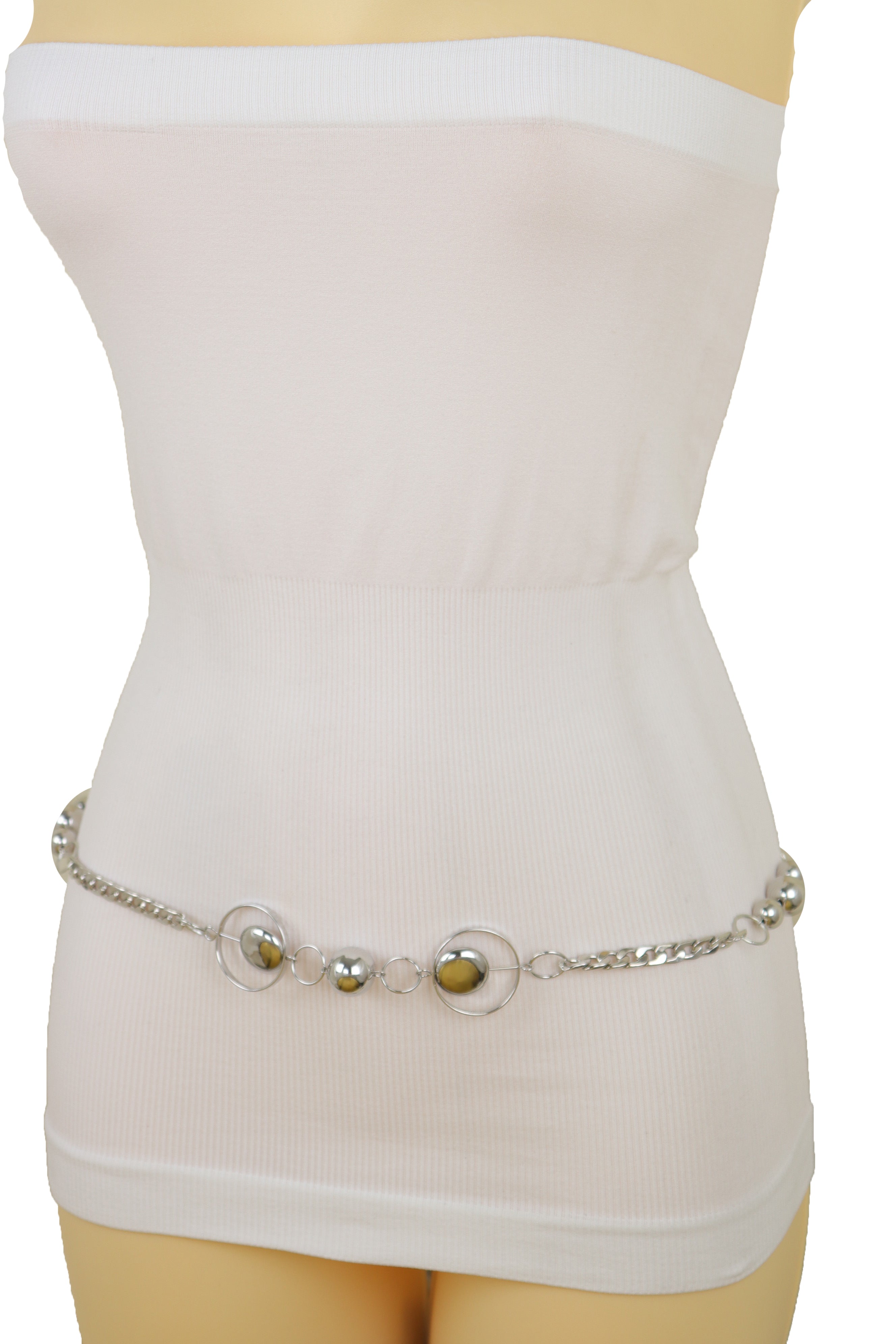 Women Silver Metal Chain Links Waistband Fashion Belt Adjustable Size Fit S  M L